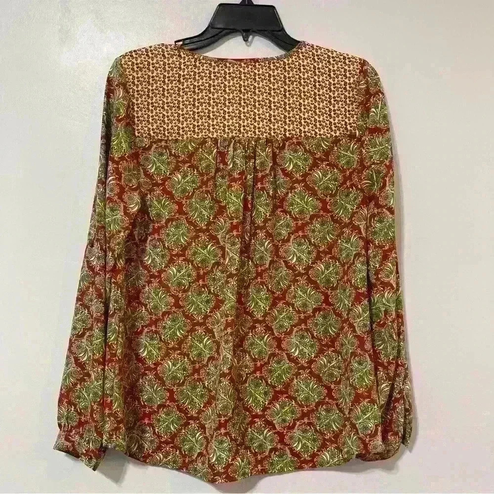 Daniel Rainn Womens S Red Brown Pattern Long Sleeve Boho Crochet Tassel Blouse - Picture 3 of 12